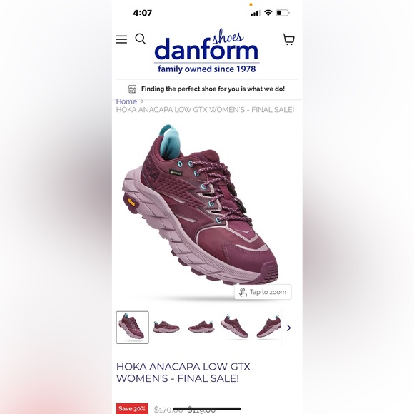 HOKA ONE ONE Anacapa Low GTX Wmn 9.5B Trail Hike shoes Grape Wine EUC - Picture 11 of 15